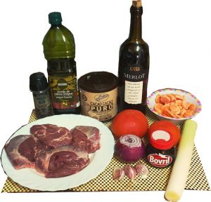 Ingredientes para carrilleras de cerdo al vino tinto