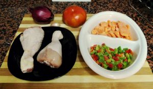 Ingredientes pollo con verduras al microondas